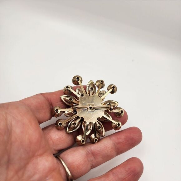 Vintage Star Snowflake Brown Aurora Borealis Rhinestones And Clear Gold Tone - Picture 3 of 4